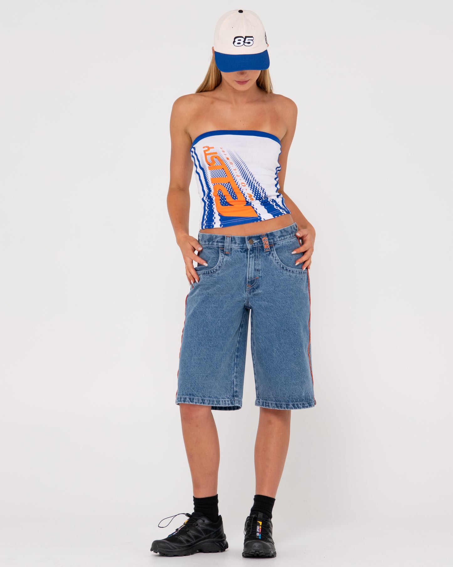 LONG MOMMY LOW RISE WIDE LEG DENIM SHORT