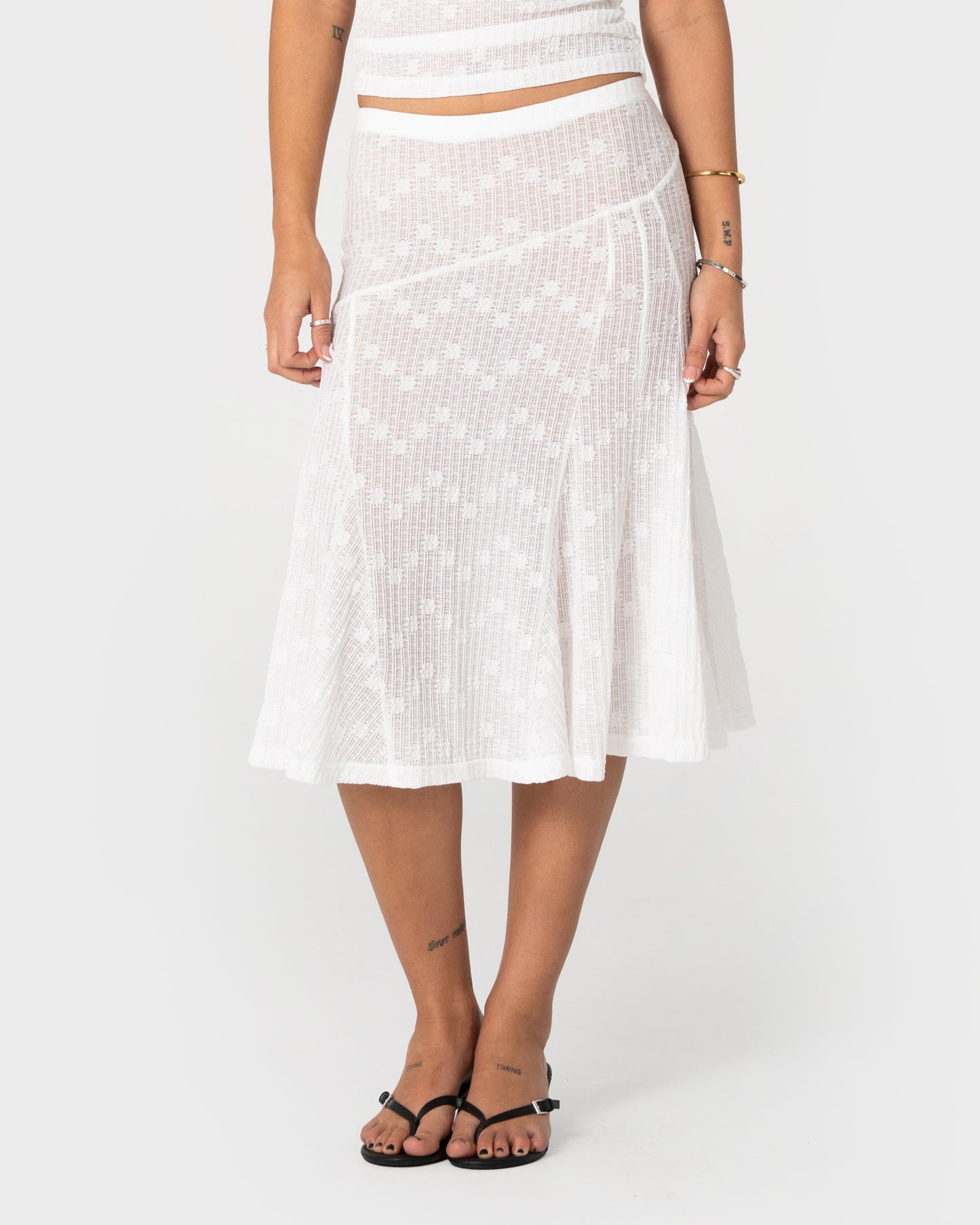 ROMA LOW RISE LACE MIDI SKIRT