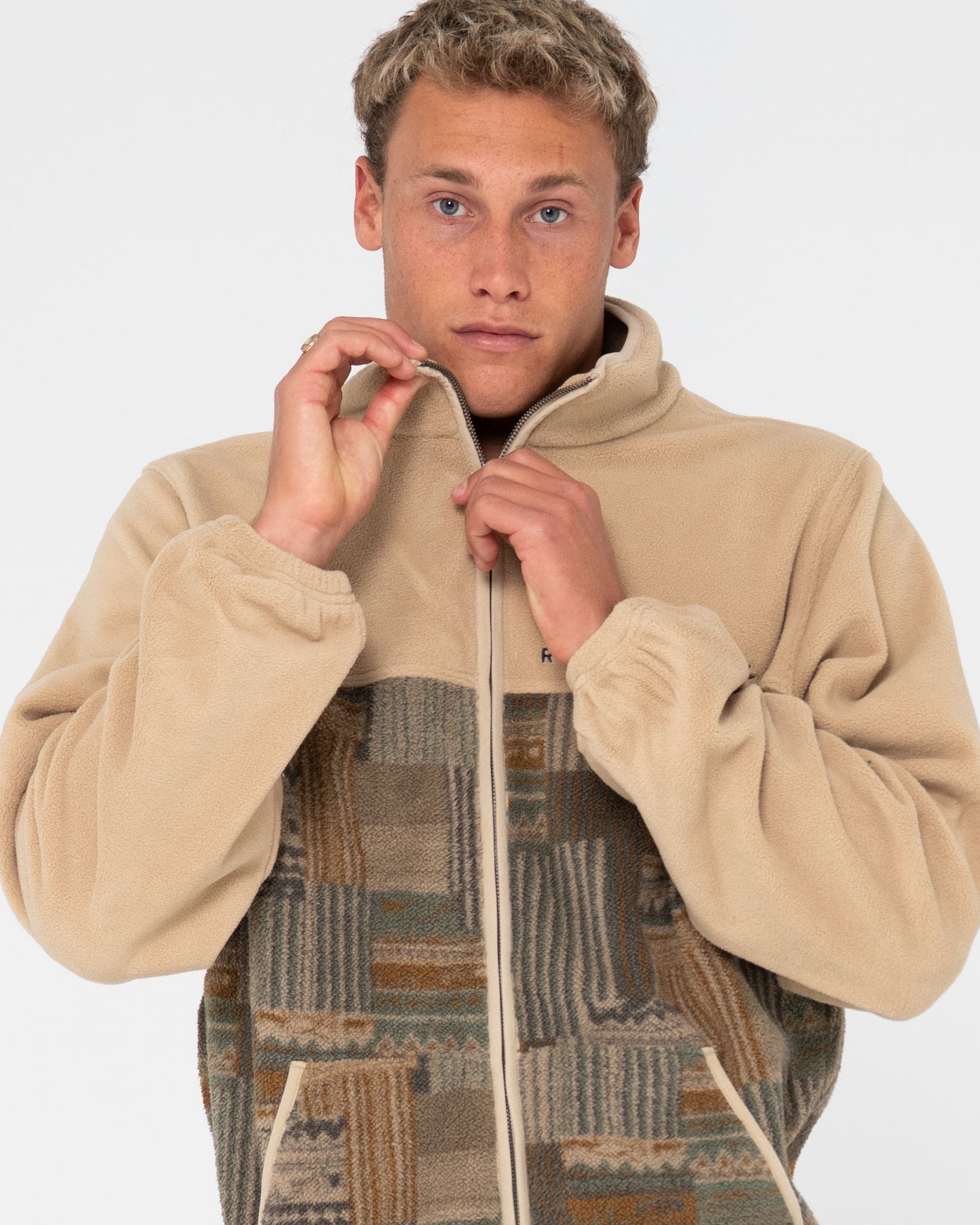 SHAG PANELED FULL ZIP FLEECE