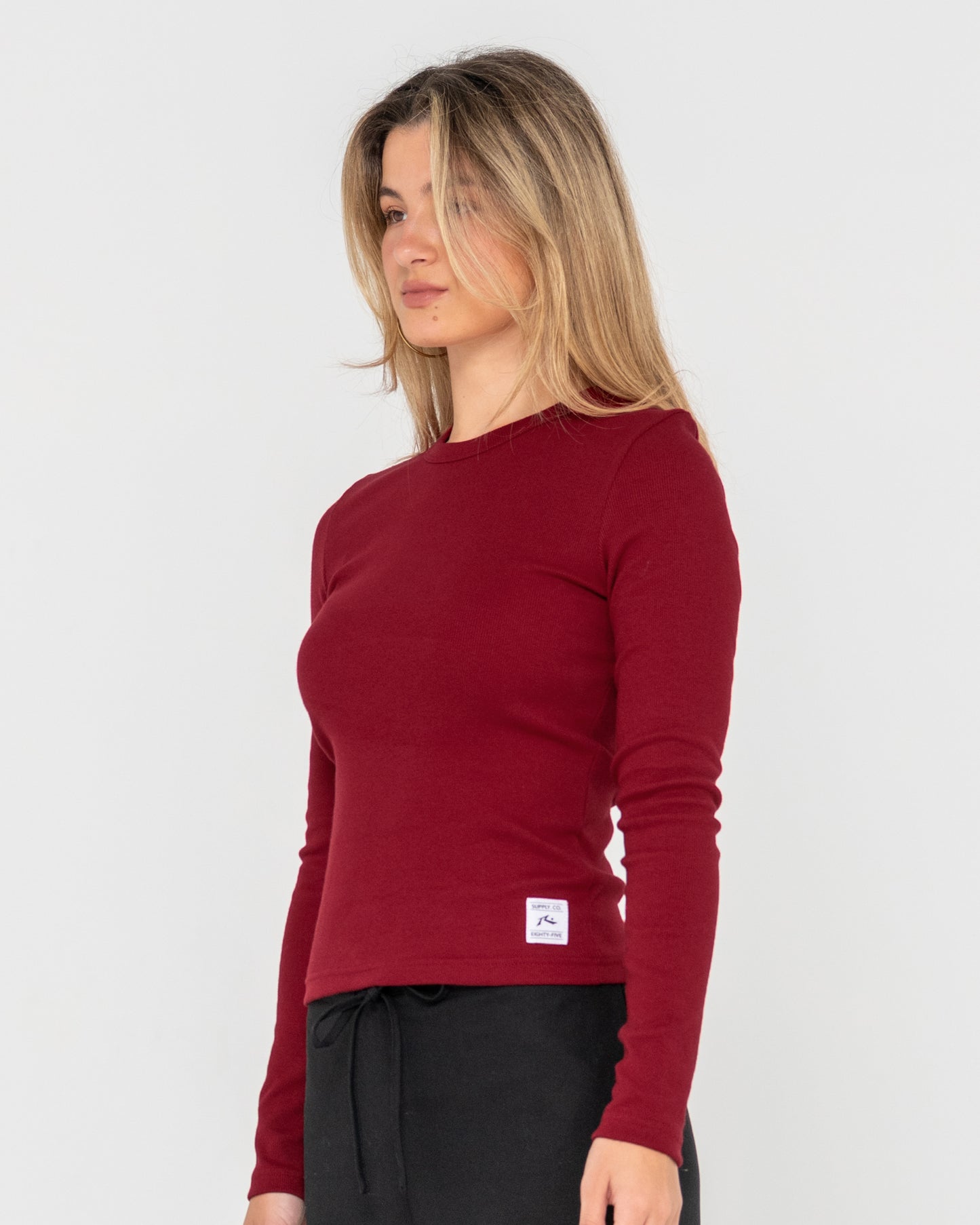 RUSTY ESSENTIALS RIBBED LONG SLEEVE TEE