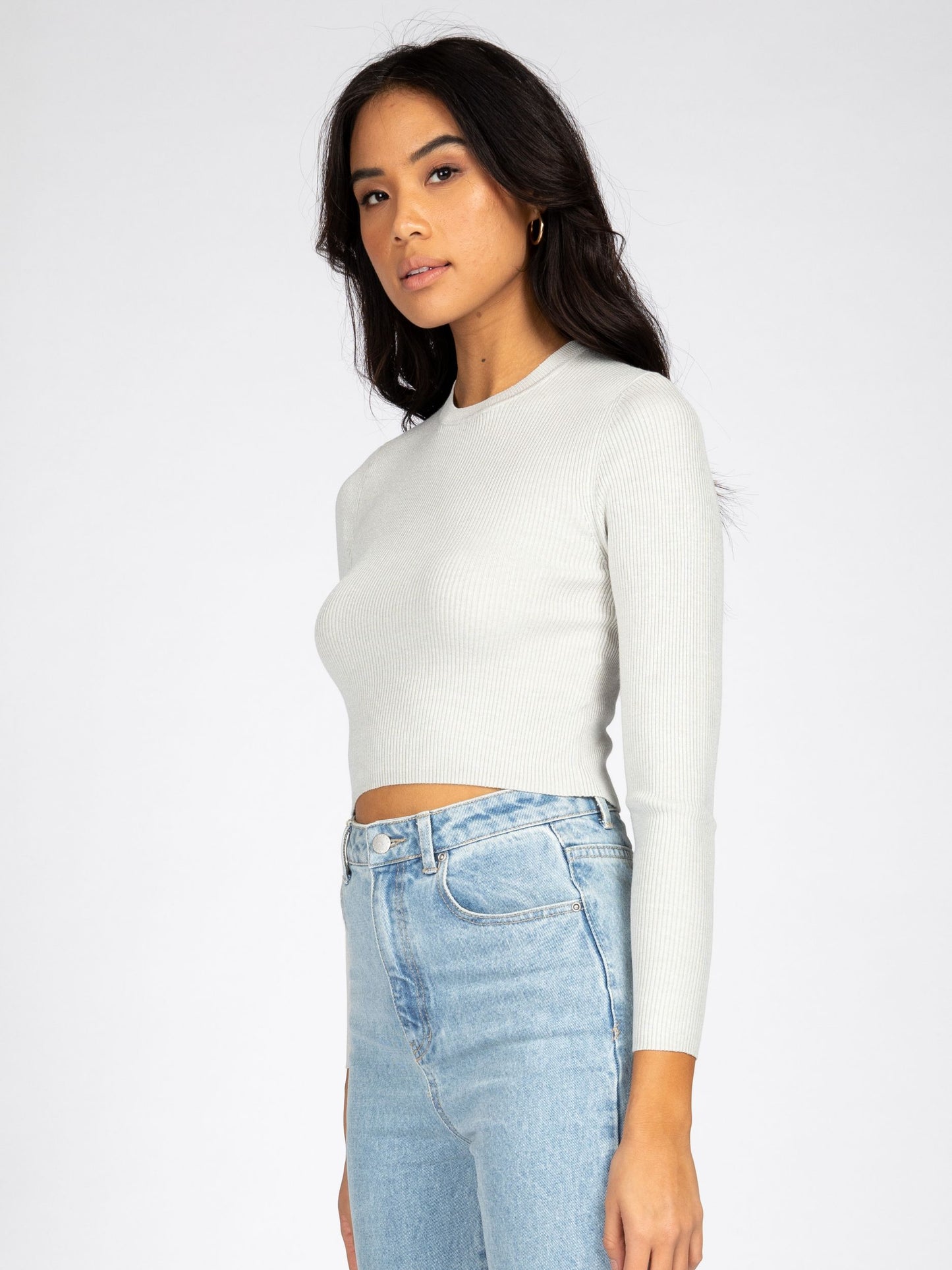 CHARIS RIBBED CROP LONG SLEEVE KNIT TOP