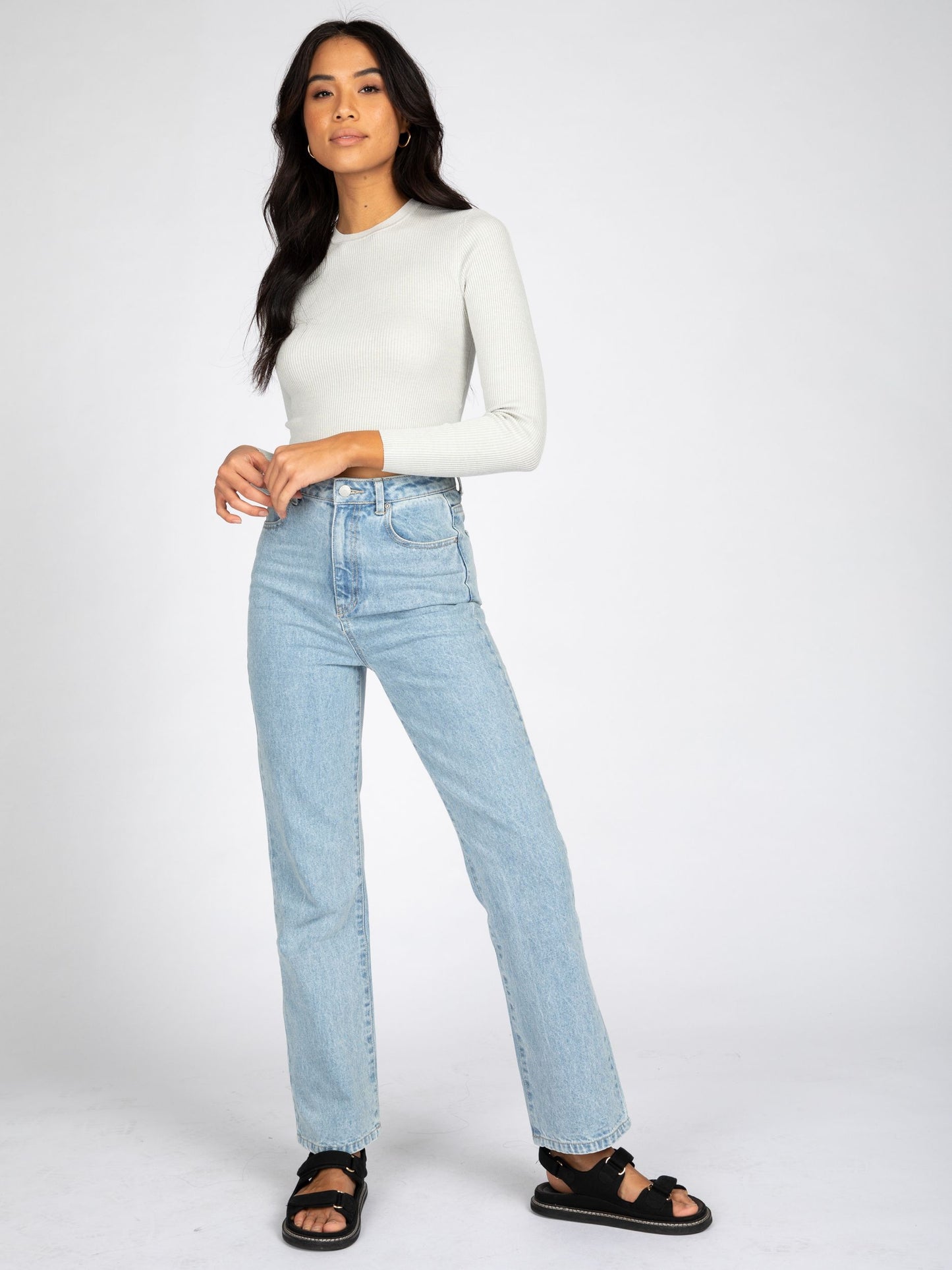 CHARIS RIBBED CROP LONG SLEEVE KNIT TOP
