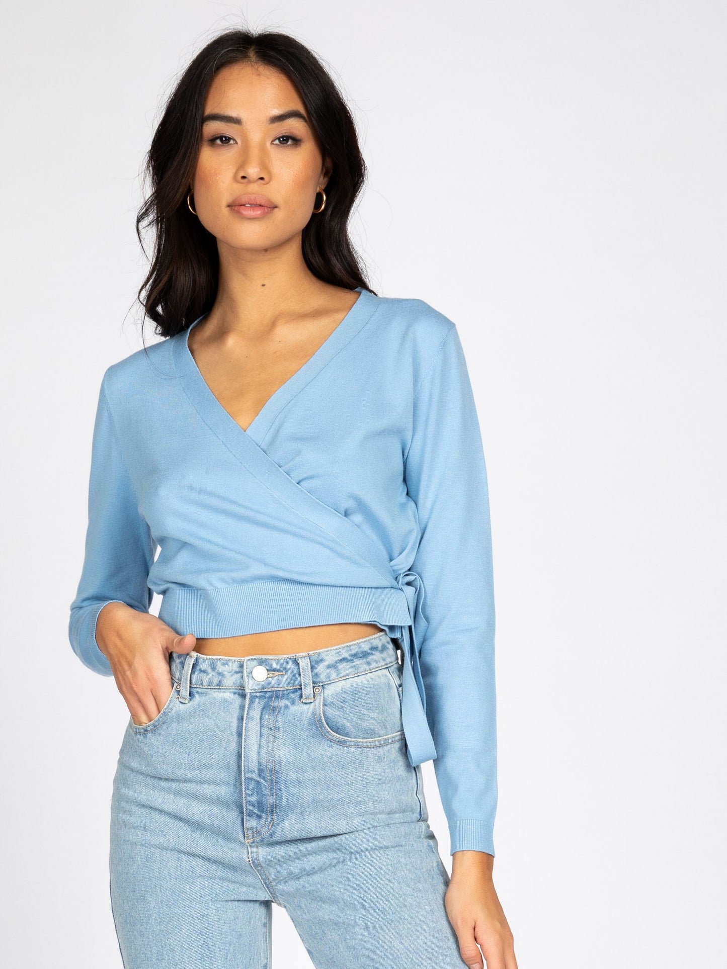 CHARIS RIBBED LONG SLEEVE WRAP KNIT TOP