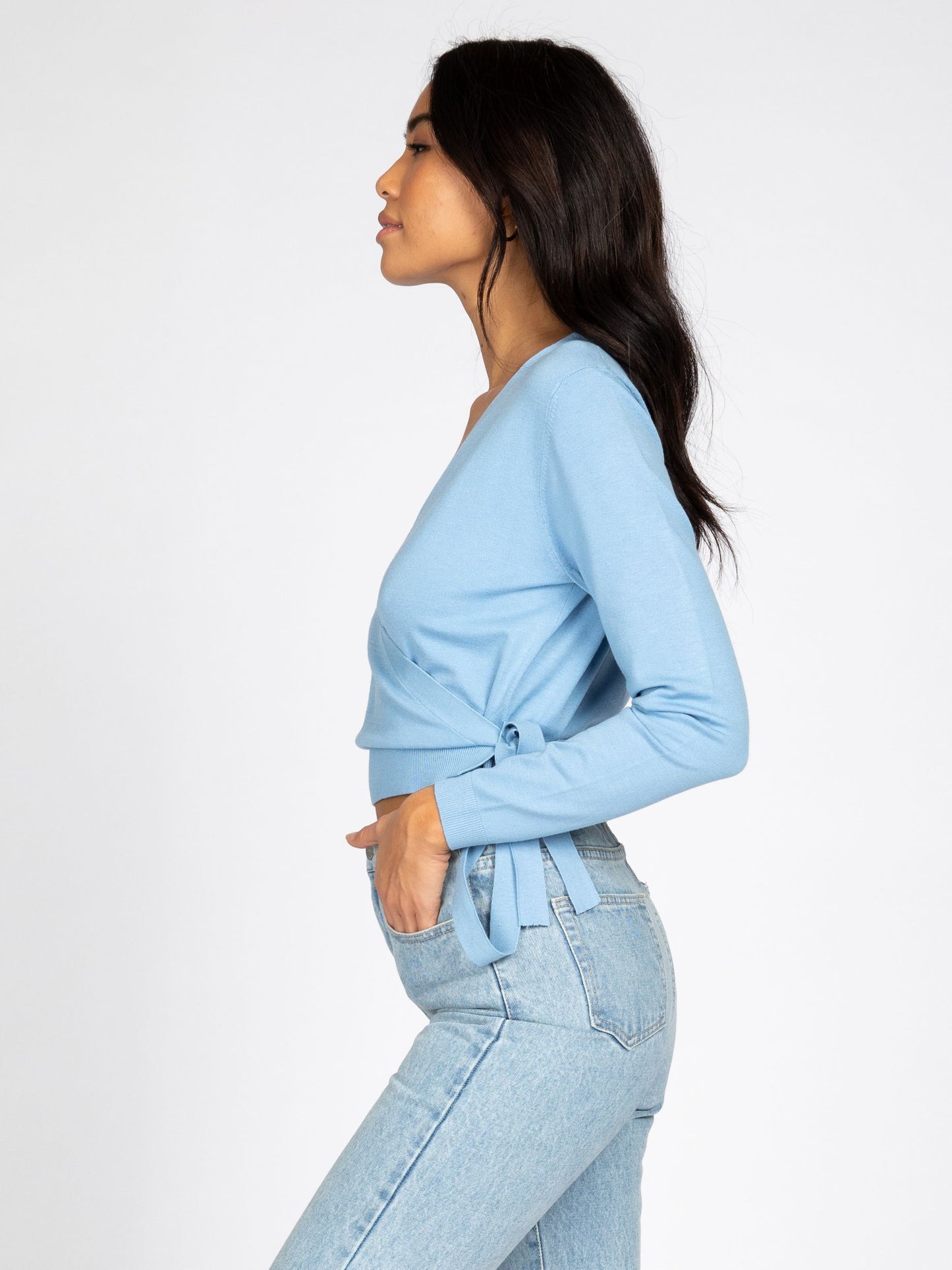 CHARIS RIBBED LONG SLEEVE WRAP KNIT TOP