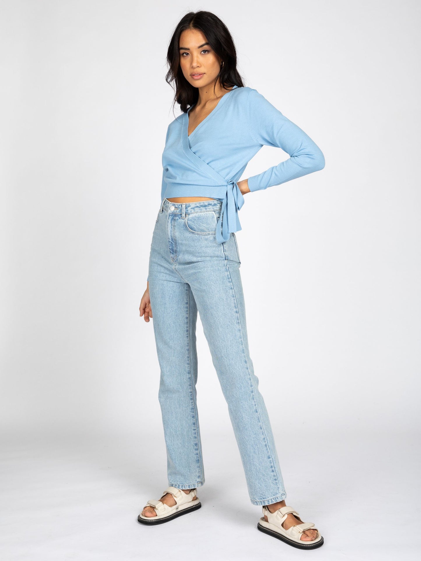 CHARIS RIBBED LONG SLEEVE WRAP KNIT TOP