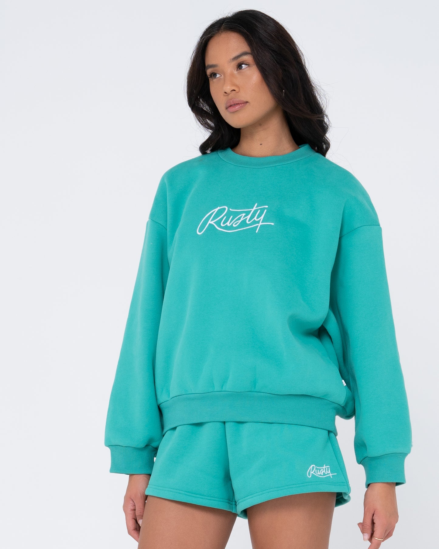 RUSTY SCRIPT OVERSIZE CREW NECK FLEECE