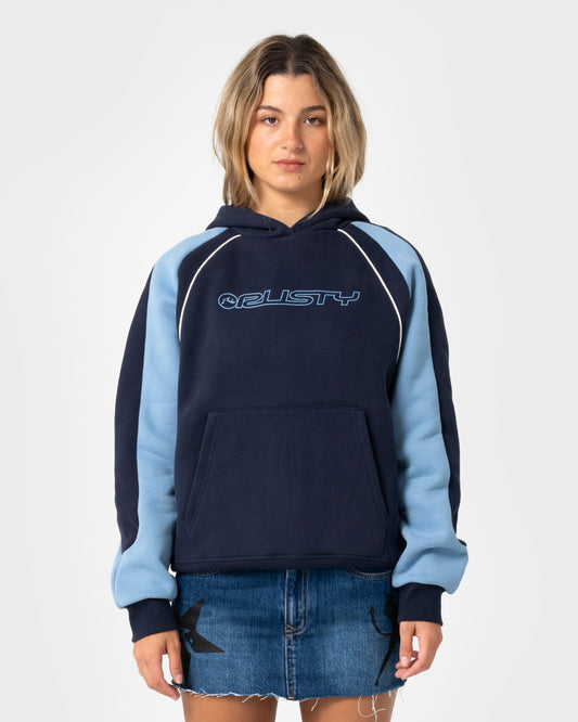 BLACK SPLICE OVERSIZED HOODED FLEECE