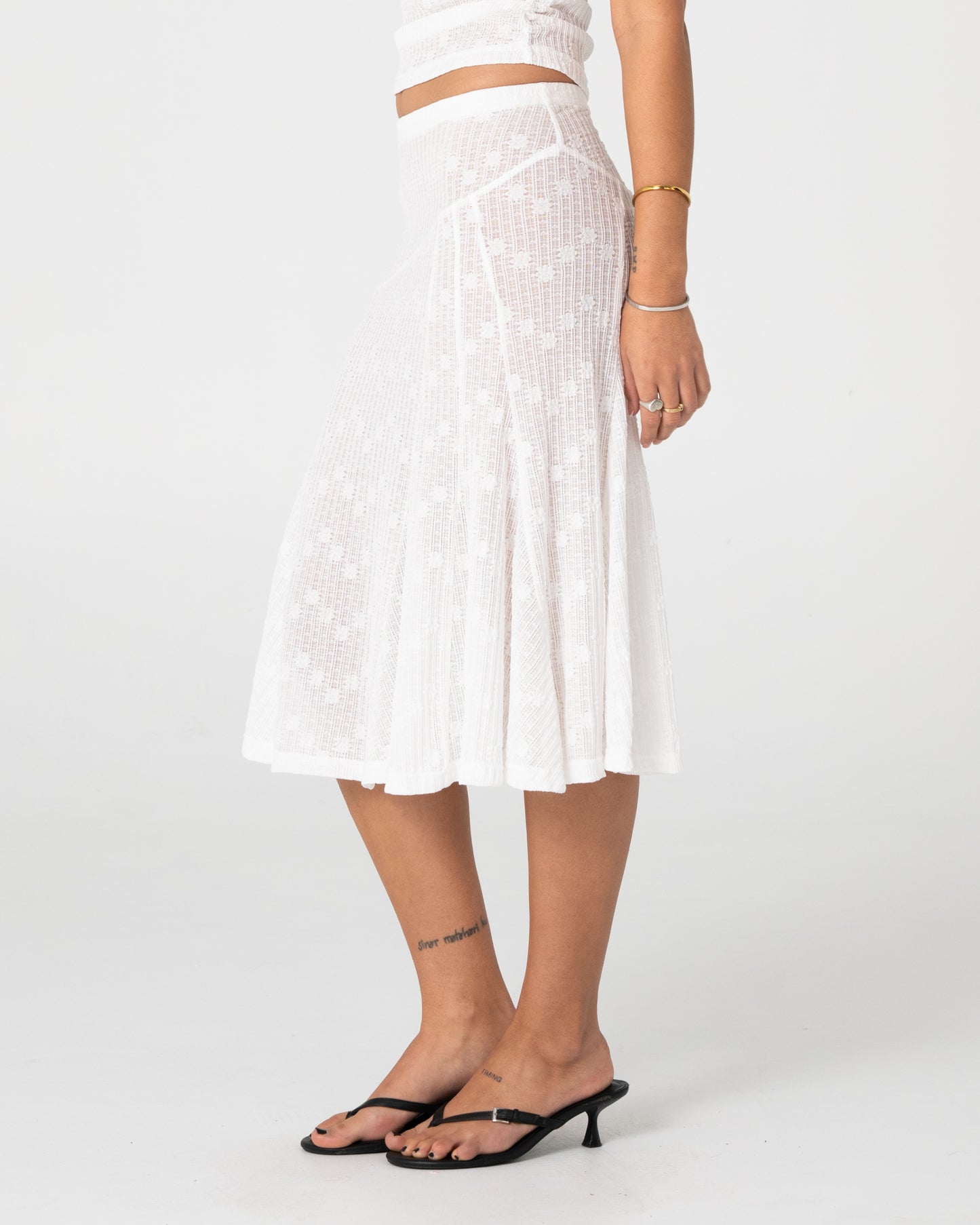 ROMA LOW RISE LACE MIDI SKIRT