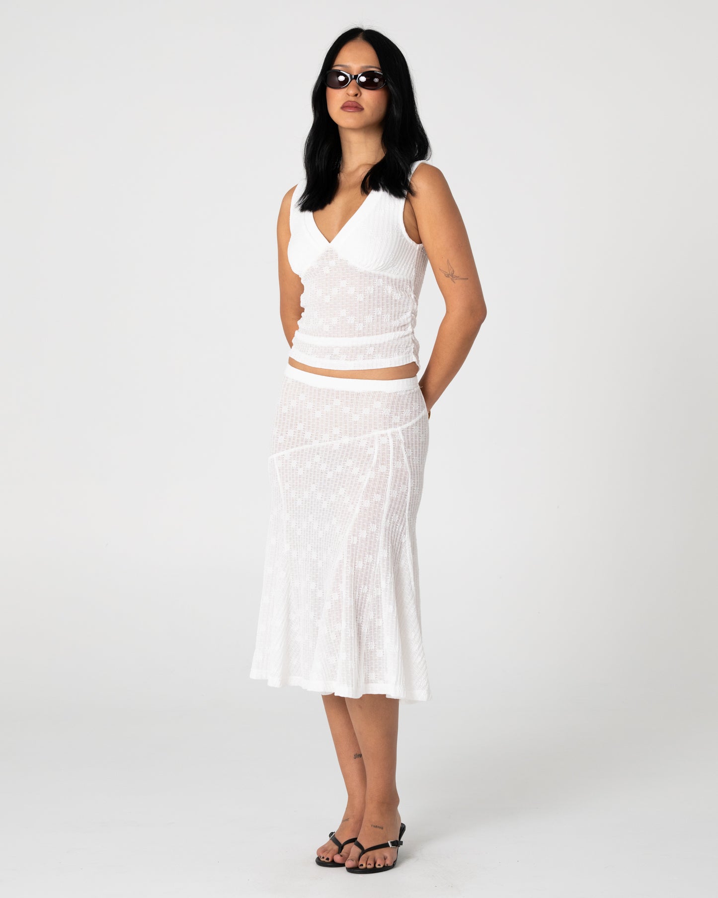 ROMA LOW RISE LACE MIDI SKIRT