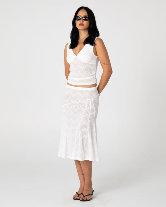 ROMA LOW RISE LACE MIDI SKIRT