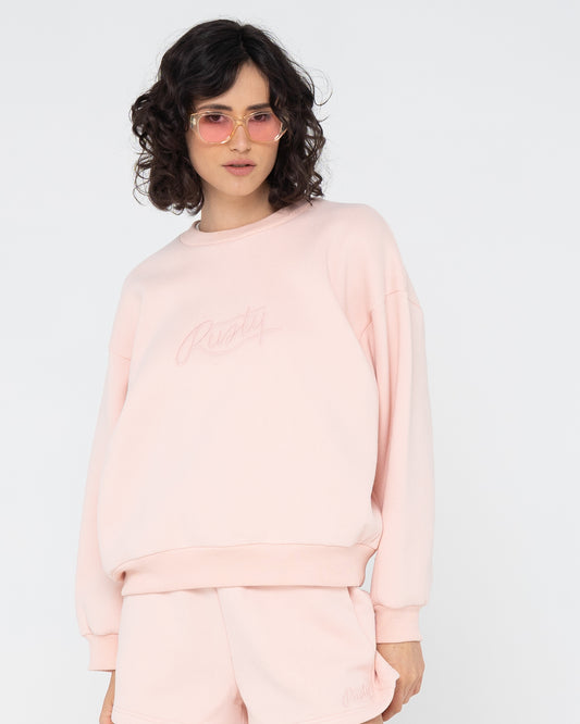 RUSTY SCRIPT OVERSIZE CREW NECK FLEECE