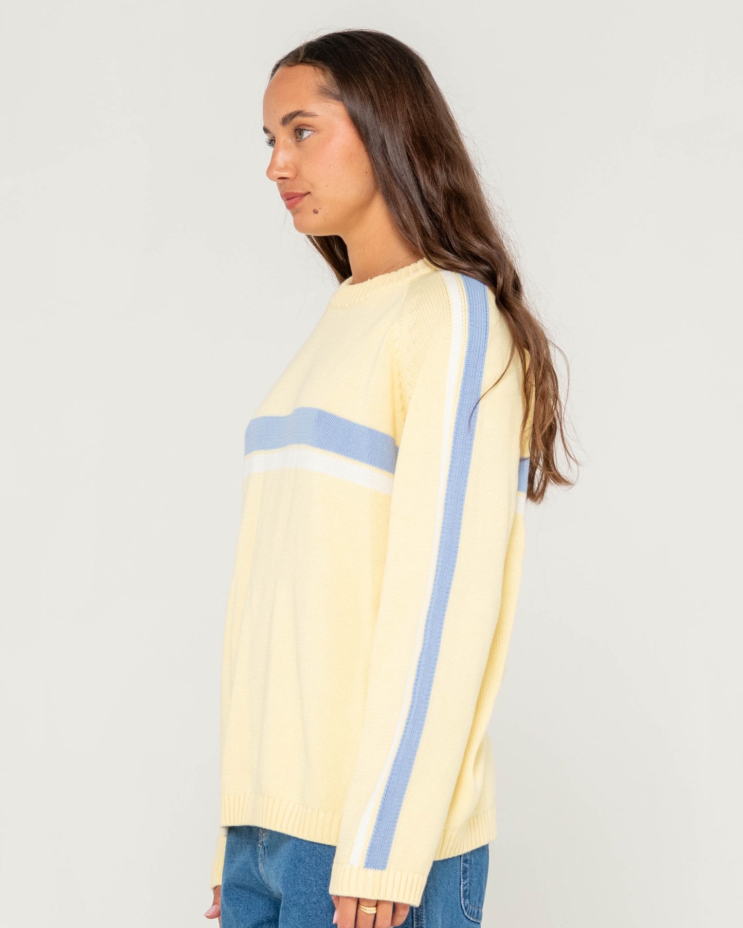 WHITE LINES LONG SLEEVE CREW NECK KNIT