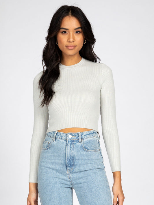 CHARIS RIBBED CROP LONG SLEEVE KNIT TOP