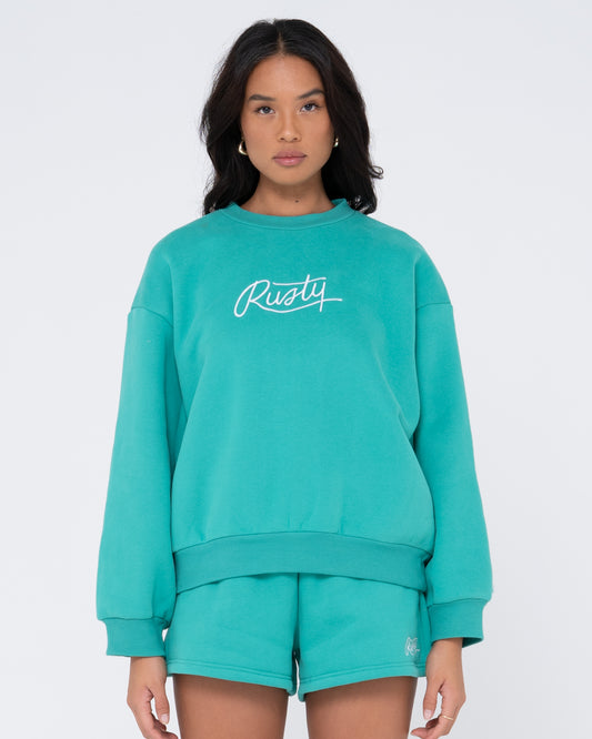 RUSTY SCRIPT OVERSIZE CREW NECK FLEECE