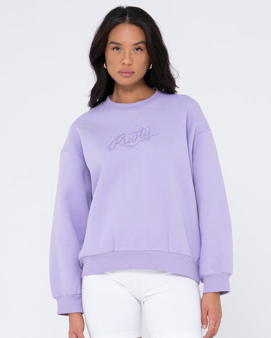 RUSTY SCRIPT OVERSIZE CREW NECK FLEECE